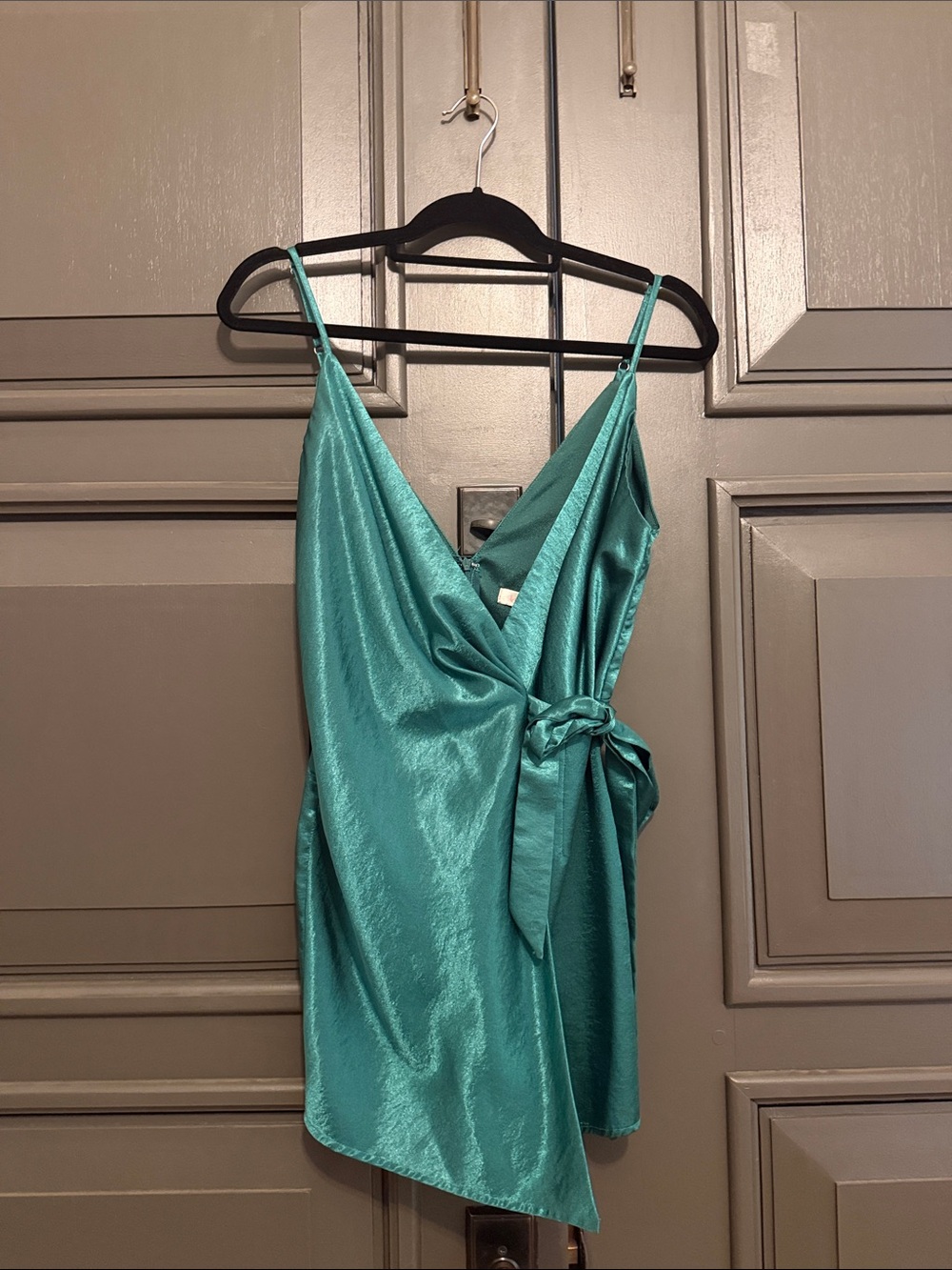 Luxxel Teal Satin Wrap Mini Dress/Romper